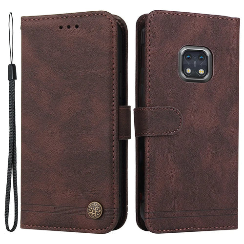 For Nokia XR20 Leather Wallet Cases Skin Touch Phone Cover Stand with Strap - Brown - 1