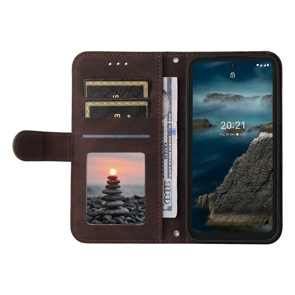For Nokia XR20 Leather Wallet Cases Skin Touch Phone Cover Stand with Strap - Brown - 4