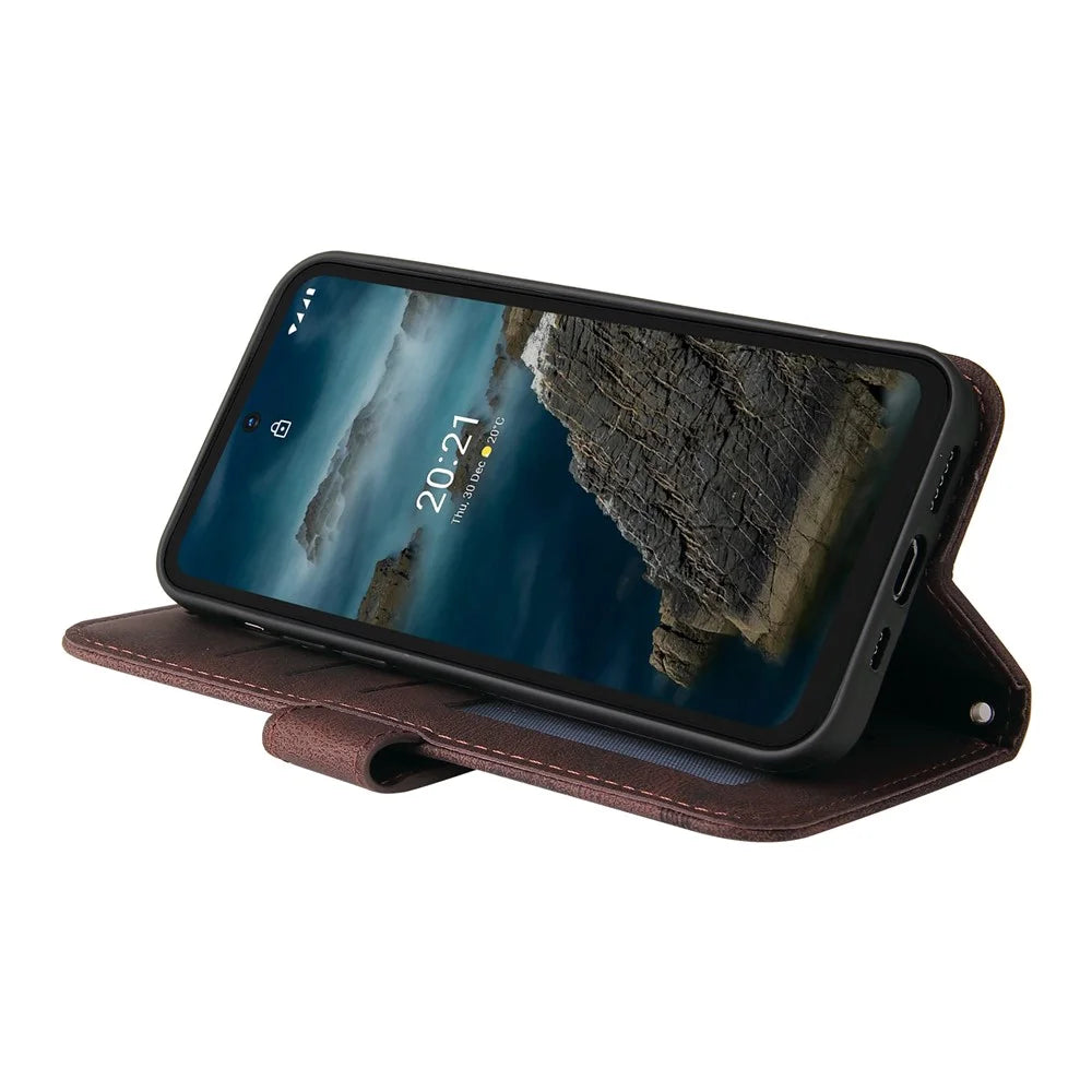 For Nokia XR20 Leather Wallet Cases Skin Touch Phone Cover Stand with Strap - Brown - 5