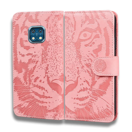 Wallet Design Stand Tiger Imprint Full Protection Leather Phone Shell Case for Nokia XR20 - Pink - 1