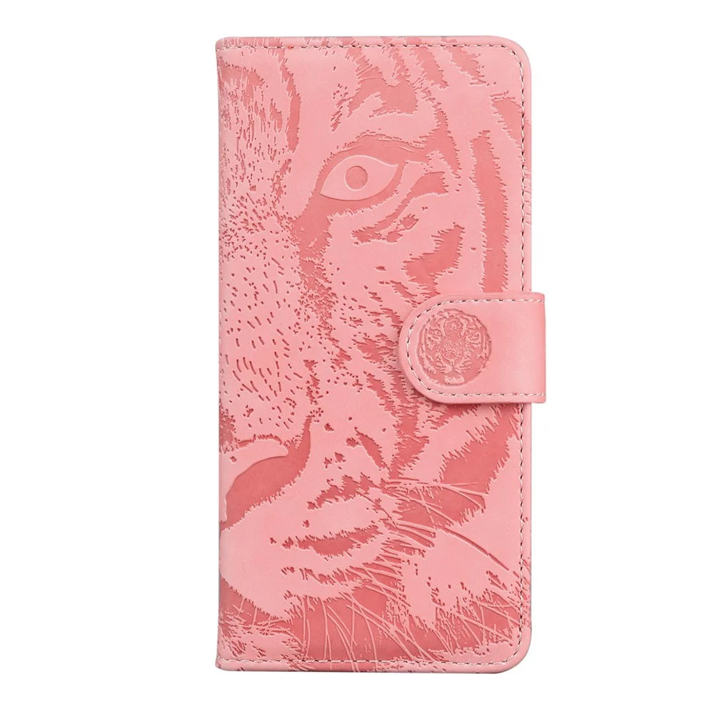Wallet Design Stand Tiger Imprint Full Protection Leather Phone Shell Case for Nokia XR20 - Pink - 2