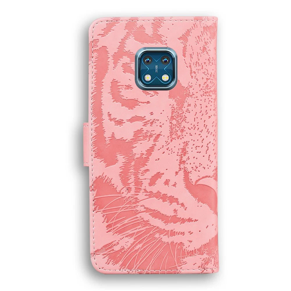 Wallet Design Stand Tiger Imprint Full Protection Leather Phone Shell Case for Nokia XR20 - Pink - 3