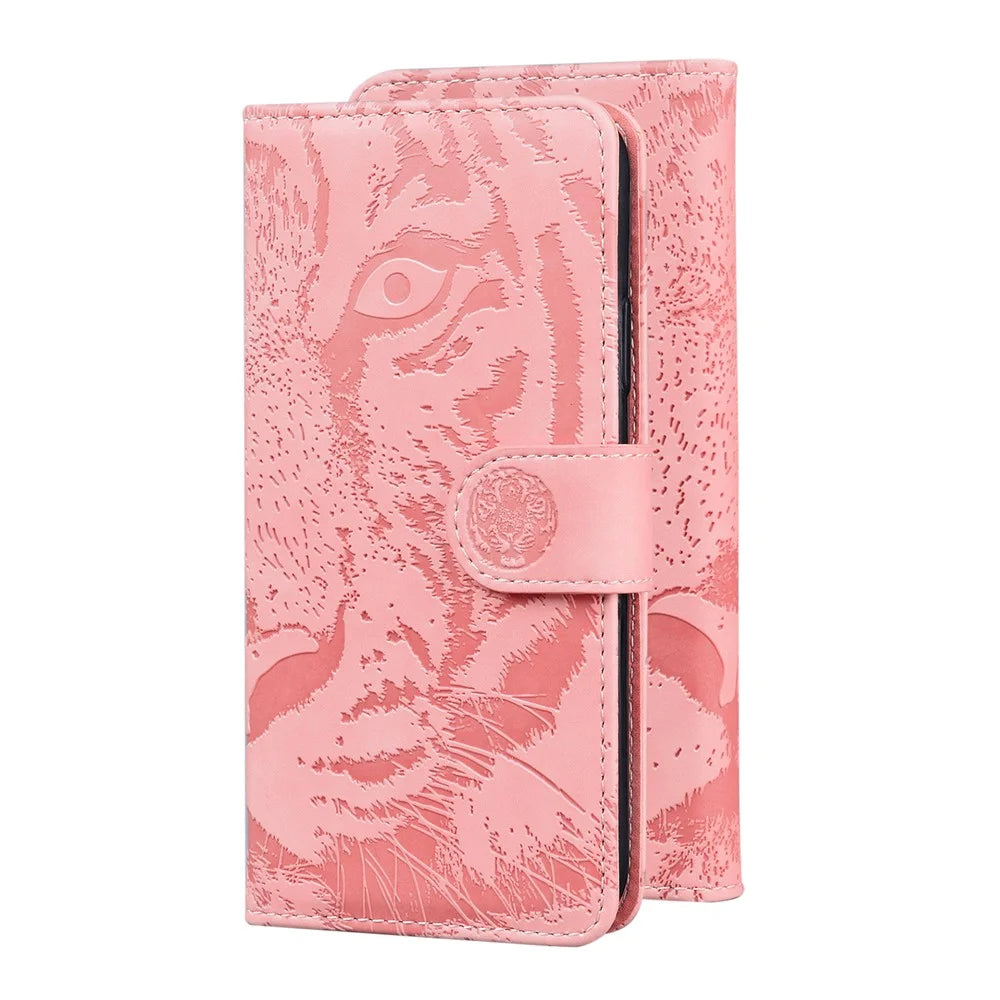 Wallet Design Stand Tiger Imprint Full Protection Leather Phone Shell Case for Nokia XR20 - Pink - 6