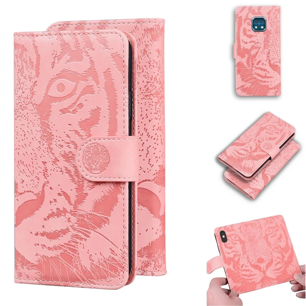 Wallet Design Stand Tiger Imprint Full Protection Leather Phone Shell Case for Nokia XR20 - Pink - 7