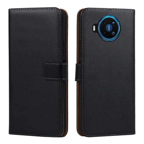 Genuine Leather Phone Protector Dual-Sided Magnetic Clasp Anti-Drop Wallet Card Slot Stand Phone Case for Nokia 8.3 5G - 1
