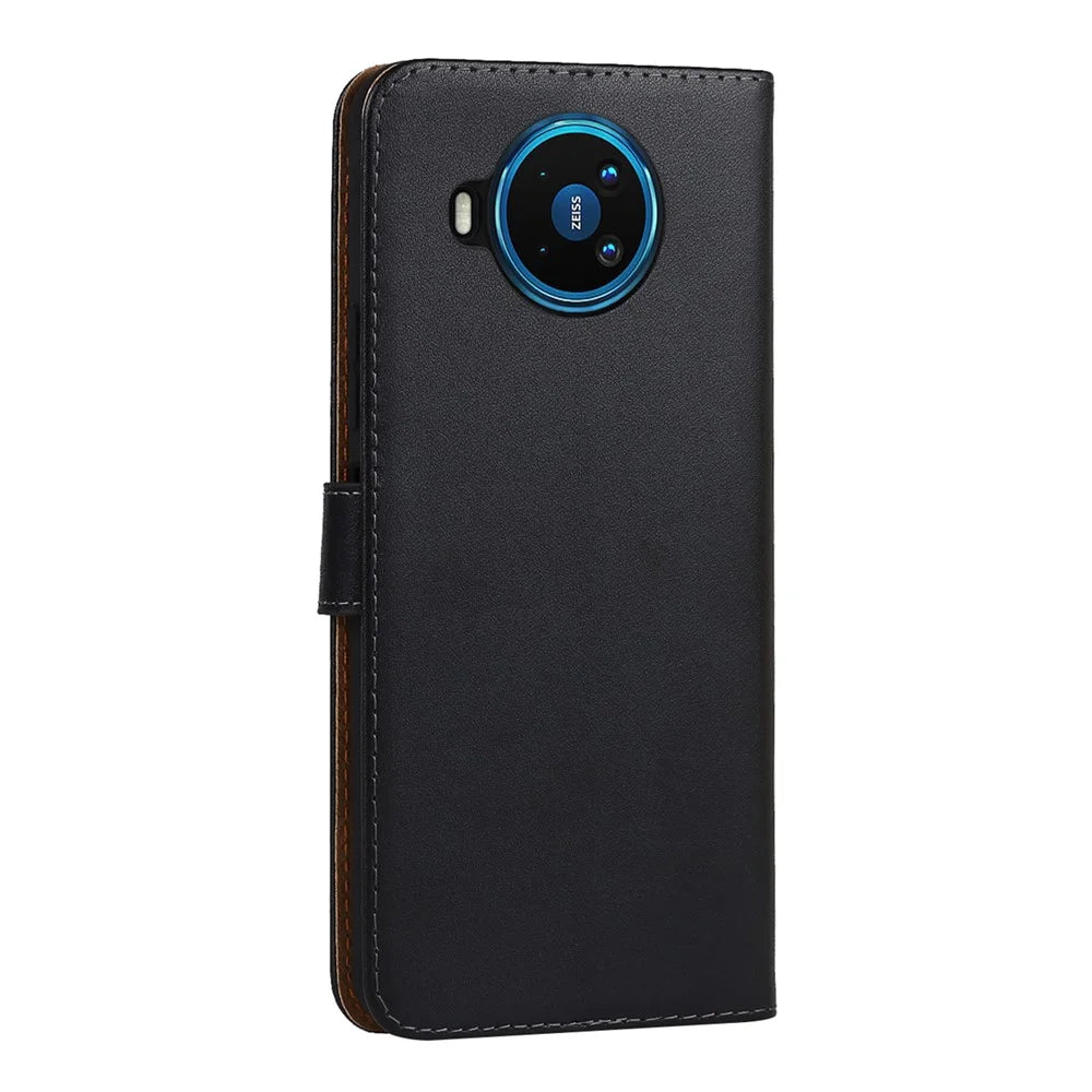 Genuine Leather Phone Protector Dual-Sided Magnetic Clasp Anti-Drop Wallet Card Slot Stand Phone Case for Nokia 8.3 5G - 3