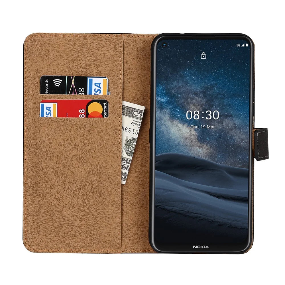 Genuine Leather Phone Protector Dual-Sided Magnetic Clasp Anti-Drop Wallet Card Slot Stand Phone Case for Nokia 8.3 5G - 4