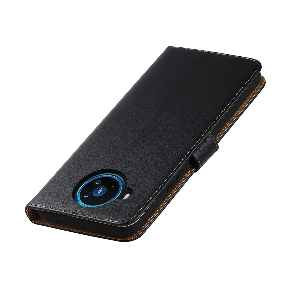 Genuine Leather Phone Protector Dual-Sided Magnetic Clasp Anti-Drop Wallet Card Slot Stand Phone Case for Nokia 8.3 5G - 7