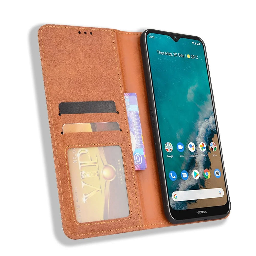 Retro Textured Surface For Nokia G50 Phone Leather Case Shockproof Leather Phone Wallet Stand Cover - Brown - 4