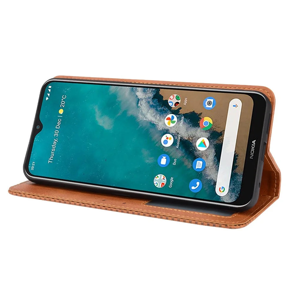 Retro Textured Surface For Nokia G50 Phone Leather Case Shockproof Leather Phone Wallet Stand Cover - Brown - 5