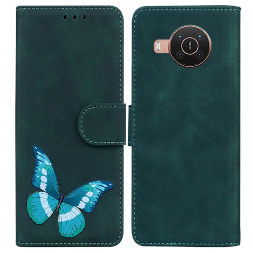 Skin-touch PU Leather Big Butterfly Printing Wallet Stand Flip Shockproof Protective Phone Case for Nokia X10 / X20 - Green - 1