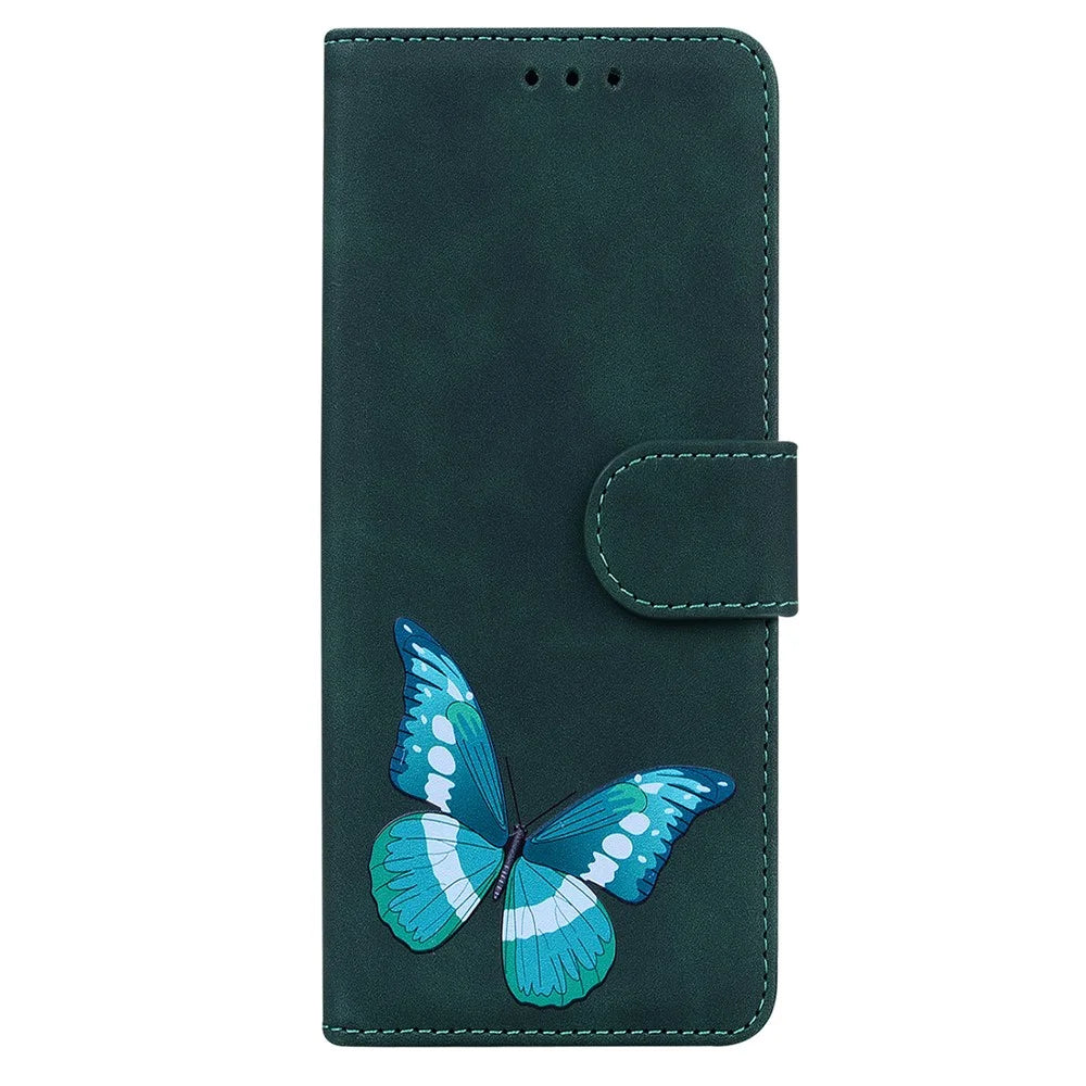 Skin-touch PU Leather Big Butterfly Printing Wallet Stand Flip Shockproof Protective Phone Case for Nokia X10 / X20 - Green - 2