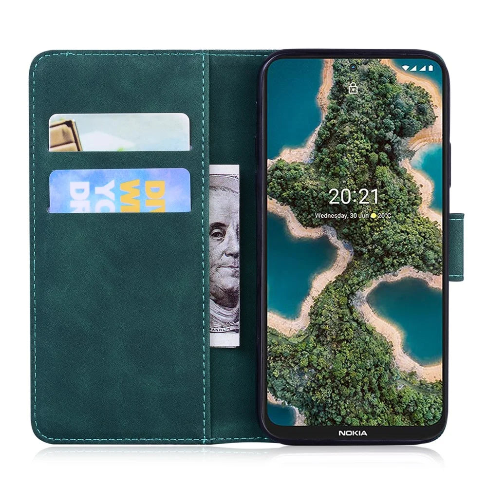 Skin-touch PU Leather Big Butterfly Printing Wallet Stand Flip Shockproof Protective Phone Case for Nokia X10 / X20 - Green - 4