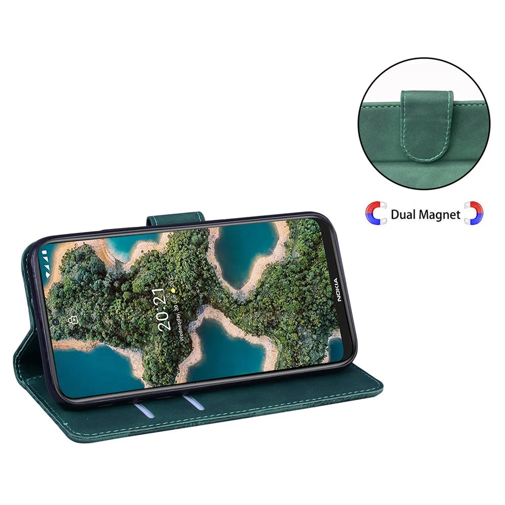 Skin-touch PU Leather Big Butterfly Printing Wallet Stand Flip Shockproof Protective Phone Case for Nokia X10 / X20 - Green - 5