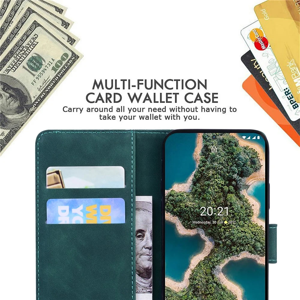 Skin-touch PU Leather Big Butterfly Printing Wallet Stand Flip Shockproof Protective Phone Case for Nokia X10 / X20 - Green - 6
