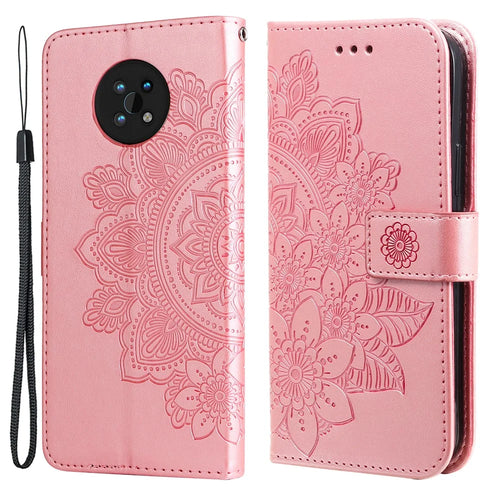 Dual-sided Clasp Phone Cover Imprint Flower Pattern Stylish Anti-fall PU Leather Stand Wallet Shell Case with Lanyard for Nokia G50 5G - Rose Gold - 1