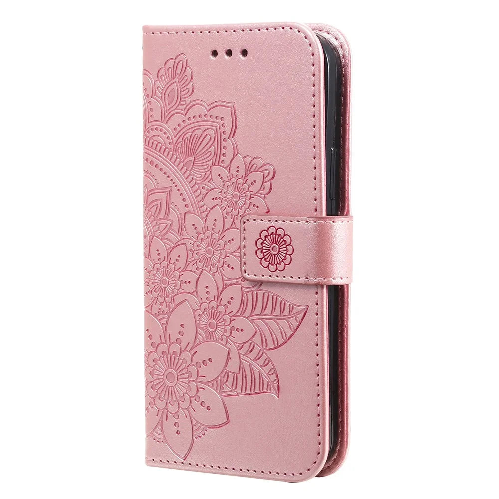 Dual-sided Clasp Phone Cover Imprint Flower Pattern Stylish Anti-fall PU Leather Stand Wallet Shell Case with Lanyard for Nokia G50 5G - Rose Gold - 2