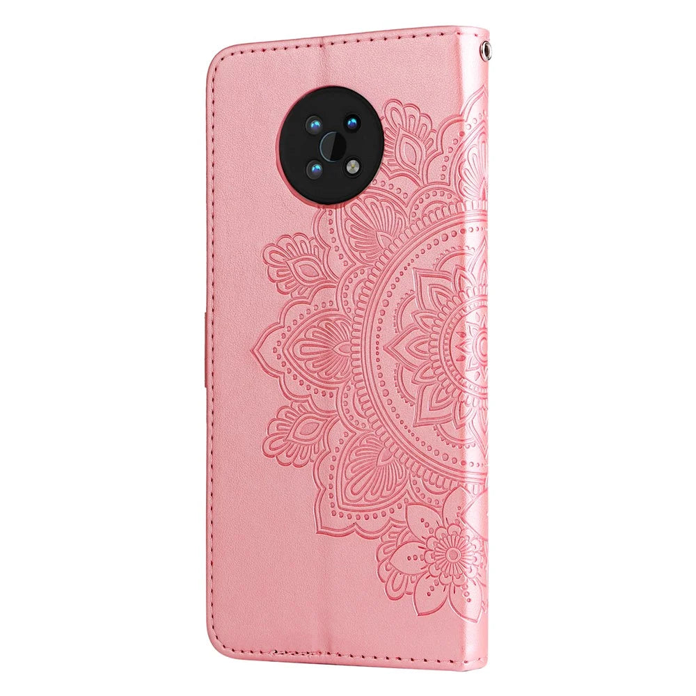 Dual-sided Clasp Phone Cover Imprint Flower Pattern Stylish Anti-fall PU Leather Stand Wallet Shell Case with Lanyard for Nokia G50 5G - Rose Gold - 3