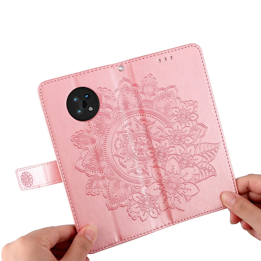 Dual-sided Clasp Phone Cover Imprint Flower Pattern Stylish Anti-fall PU Leather Stand Wallet Shell Case with Lanyard for Nokia G50 5G - Rose Gold - 6