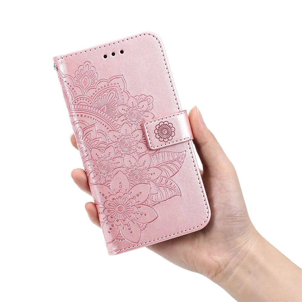 Dual-sided Clasp Phone Cover Imprint Flower Pattern Stylish Anti-fall PU Leather Stand Wallet Shell Case with Lanyard for Nokia G50 5G - Rose Gold - 7