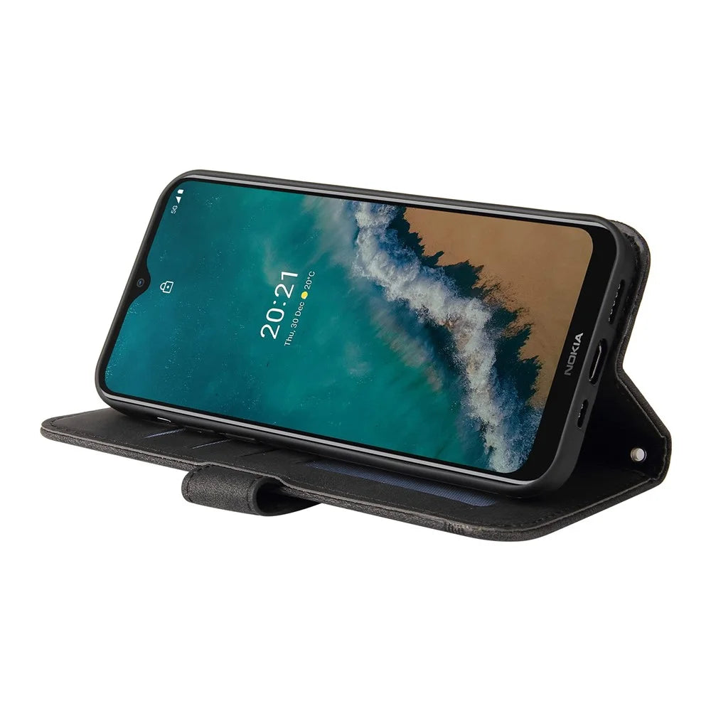 For Nokia G50 Leather Wallet Cases Skin Touch Phone Cover Stand with Strap - Black - 5
