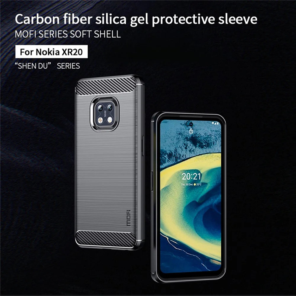 MOFI Shockproof Lightweight Brushed Carbon Fiber Design Soft TPU Covering Case for Nokia XR20 - Black - 3