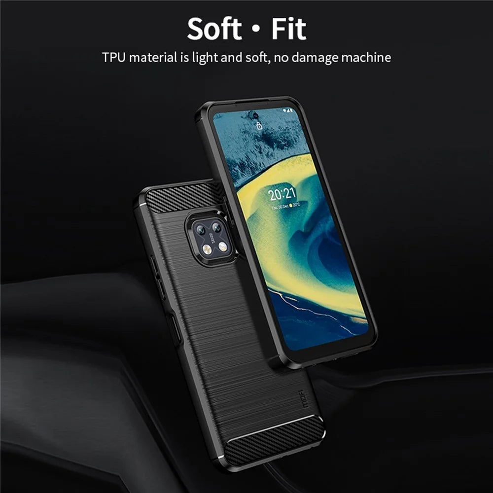 MOFI Shockproof Lightweight Brushed Carbon Fiber Design Soft TPU Covering Case for Nokia XR20 - Black - 4