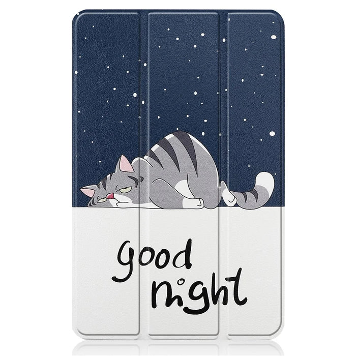 Pattern Printing Shockproof Hard PC + PU Leather Tablet Cover with Tri-fold Stand for Nokia T20 - Good Night Cat - 2