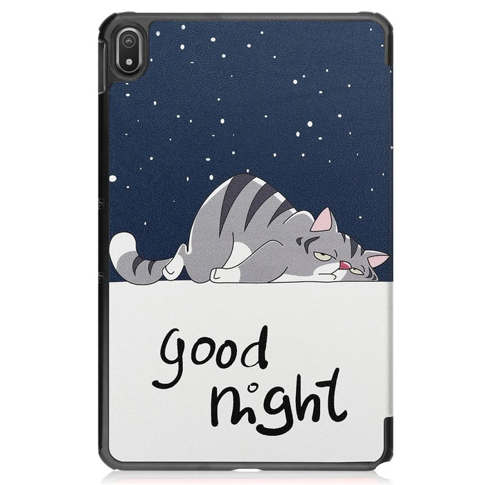 Pattern Printing Shockproof Hard PC + PU Leather Tablet Cover with Tri-fold Stand for Nokia T20 - Good Night Cat - 3