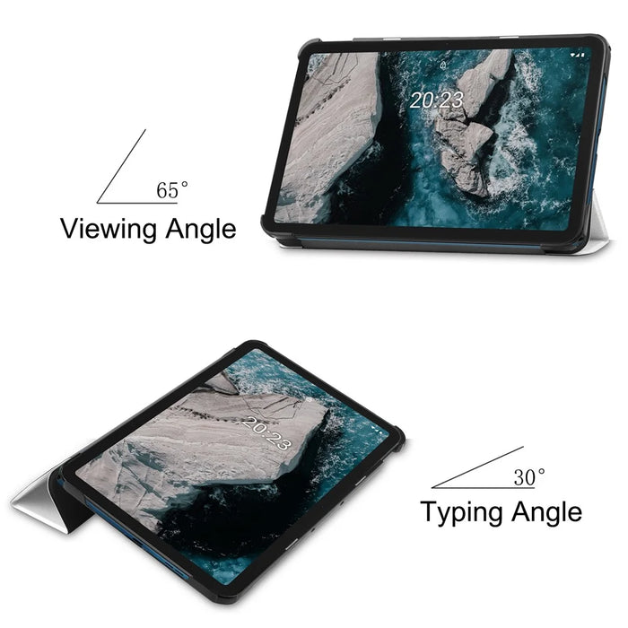 Pattern Printing Shockproof Hard PC + PU Leather Tablet Cover with Tri-fold Stand for Nokia T20 - Good Night Cat - 4