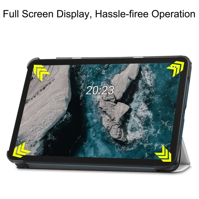 Pattern Printing Shockproof Hard PC + PU Leather Tablet Cover with Tri-fold Stand for Nokia T20 - Good Night Cat - 5