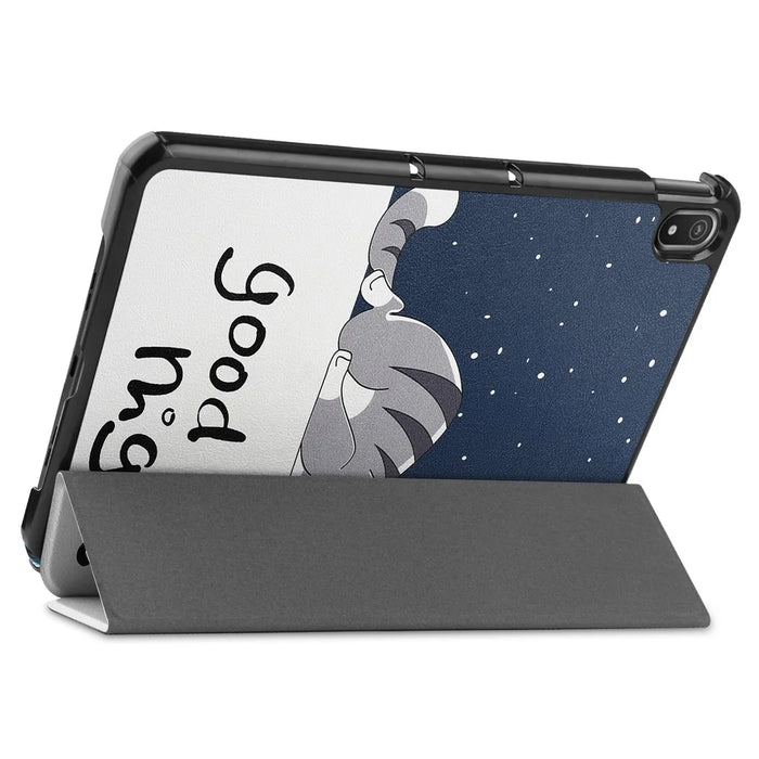 Pattern Printing Shockproof Hard PC + PU Leather Tablet Cover with Tri-fold Stand for Nokia T20 - Good Night Cat - 6