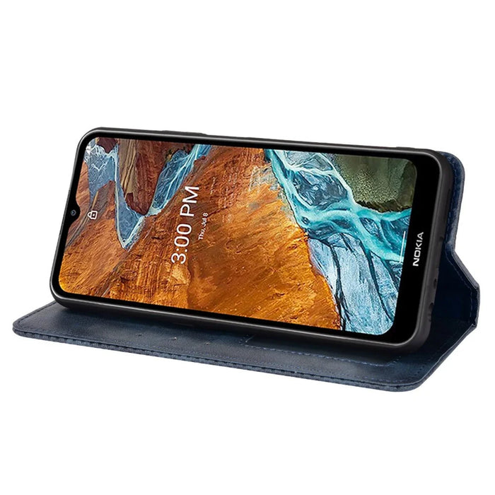 Mosaic Border Pattern Splicing Wallet Stand Auto Closing Magnetic Leather Phone Cover Case for Nokia G300 - Blue - 4
