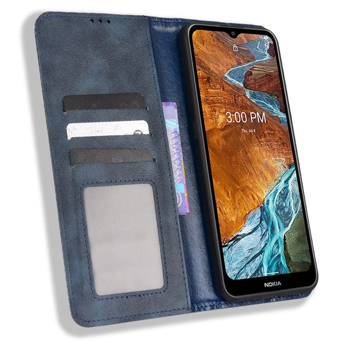 Mosaic Border Pattern Splicing Wallet Stand Auto Closing Magnetic Leather Phone Cover Case for Nokia G300 - Blue - 5