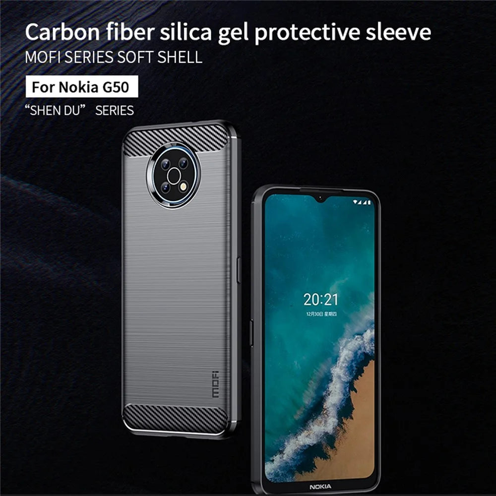 MOFI Carbon Fiber Texture Well-protected Brushed Soft TPU Phone Case Cover for Nokia G50 - Black - 3