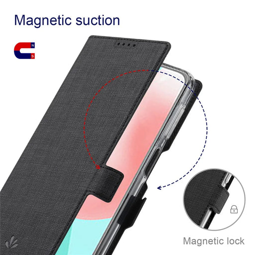 VILI K Series Double Magnetic Clasps Closure Shock Absorbing Stand Wallet Leather Phone Case Shell for Nokia G300 - Black - 2