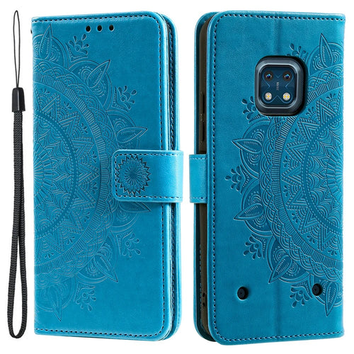 Mandala Flower Imprinted Drop-proof Adjustable Stand Wallet Leather Cell Phone Case Cover for Nokia XR20 - Blue - 1