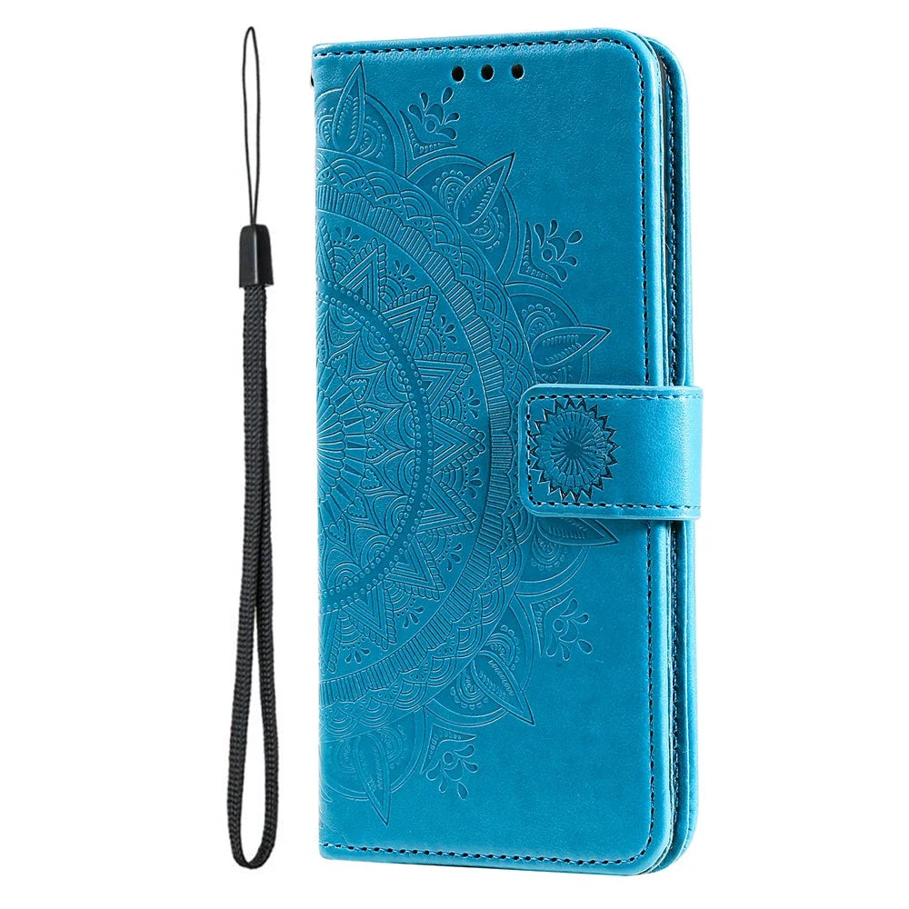 Mandala Flower Imprinted Drop-proof Adjustable Stand Wallet Leather Cell Phone Case Cover for Nokia XR20 - Blue - 2