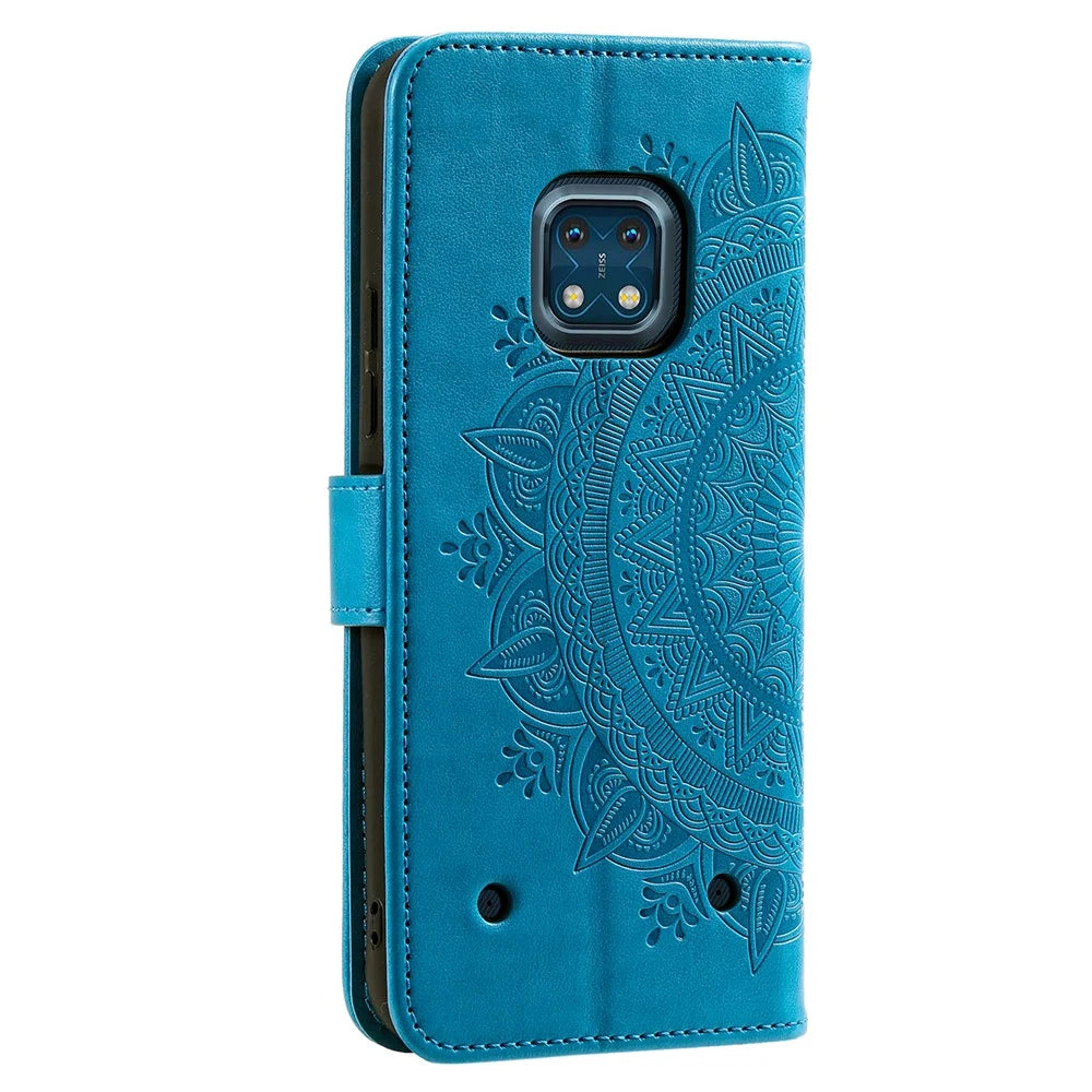 Mandala Flower Imprinted Drop-proof Adjustable Stand Wallet Leather Cell Phone Case Cover for Nokia XR20 - Blue - 3
