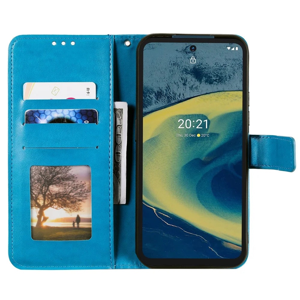 Mandala Flower Imprinted Drop-proof Adjustable Stand Wallet Leather Cell Phone Case Cover for Nokia XR20 - Blue - 4