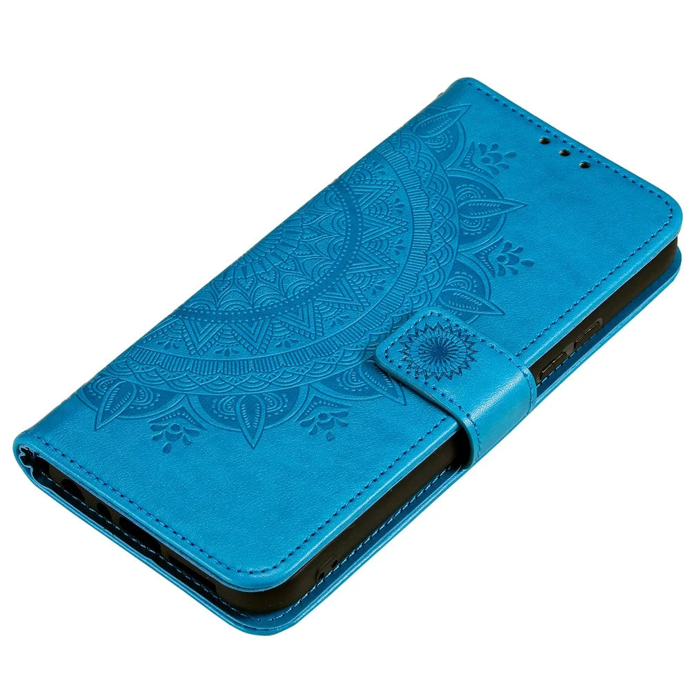 Mandala Flower Imprinted Drop-proof Adjustable Stand Wallet Leather Cell Phone Case Cover for Nokia XR20 - Blue - 6
