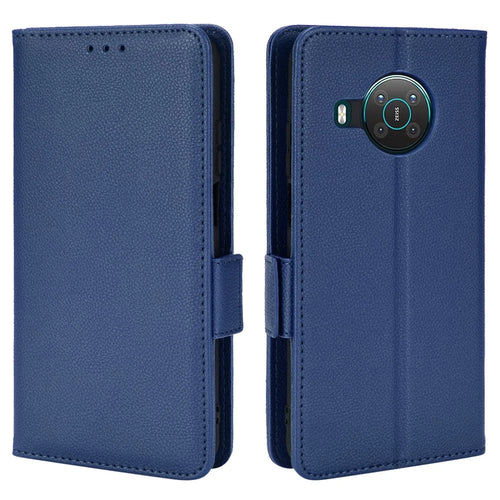 For Nokia X100 / X10 / X20 PU Leather Flip Folio Cover Litchi Texture Wallet Stand Soft TPU Protective Interior Case - Dark Blue - 1
