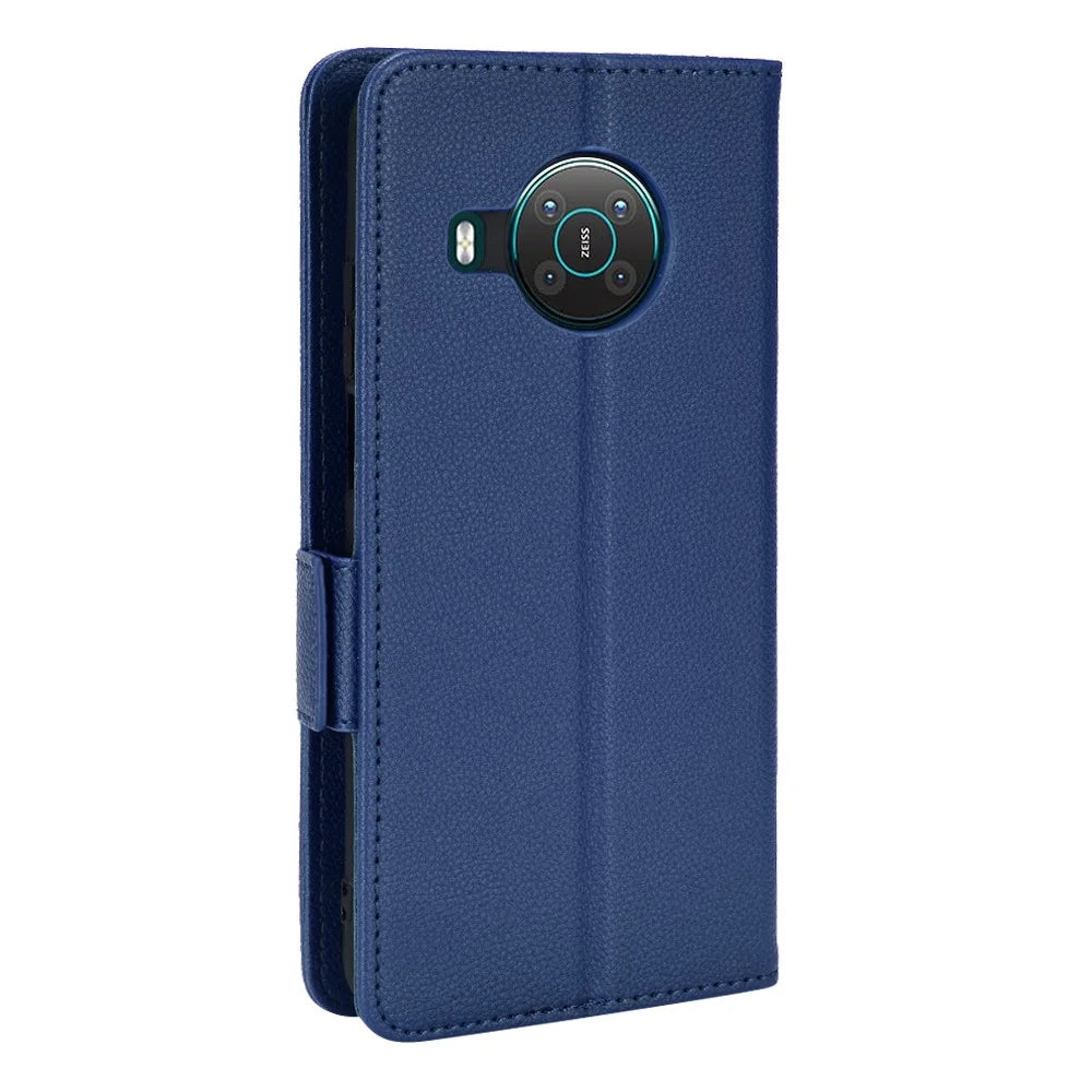 For Nokia X100 / X10 / X20 PU Leather Flip Folio Cover Litchi Texture Wallet Stand Soft TPU Protective Interior Case - Dark Blue - 3
