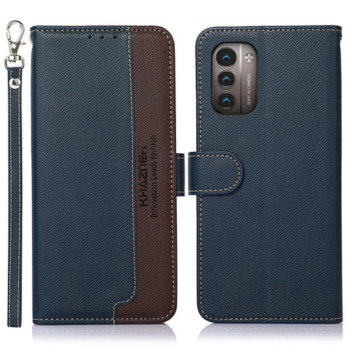 KHAZNEH For Nokia G11/G21 RFID Blocking Phone Case Litchi Texture PU Leather Wallet Stand Cover - Blue - 1