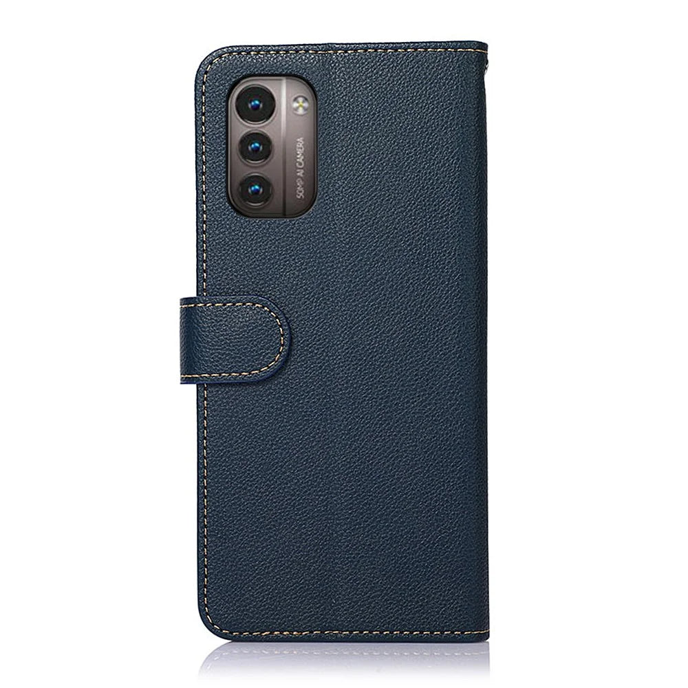 KHAZNEH For Nokia G11/G21 RFID Blocking Phone Case Litchi Texture PU Leather Wallet Stand Cover - Blue - 3