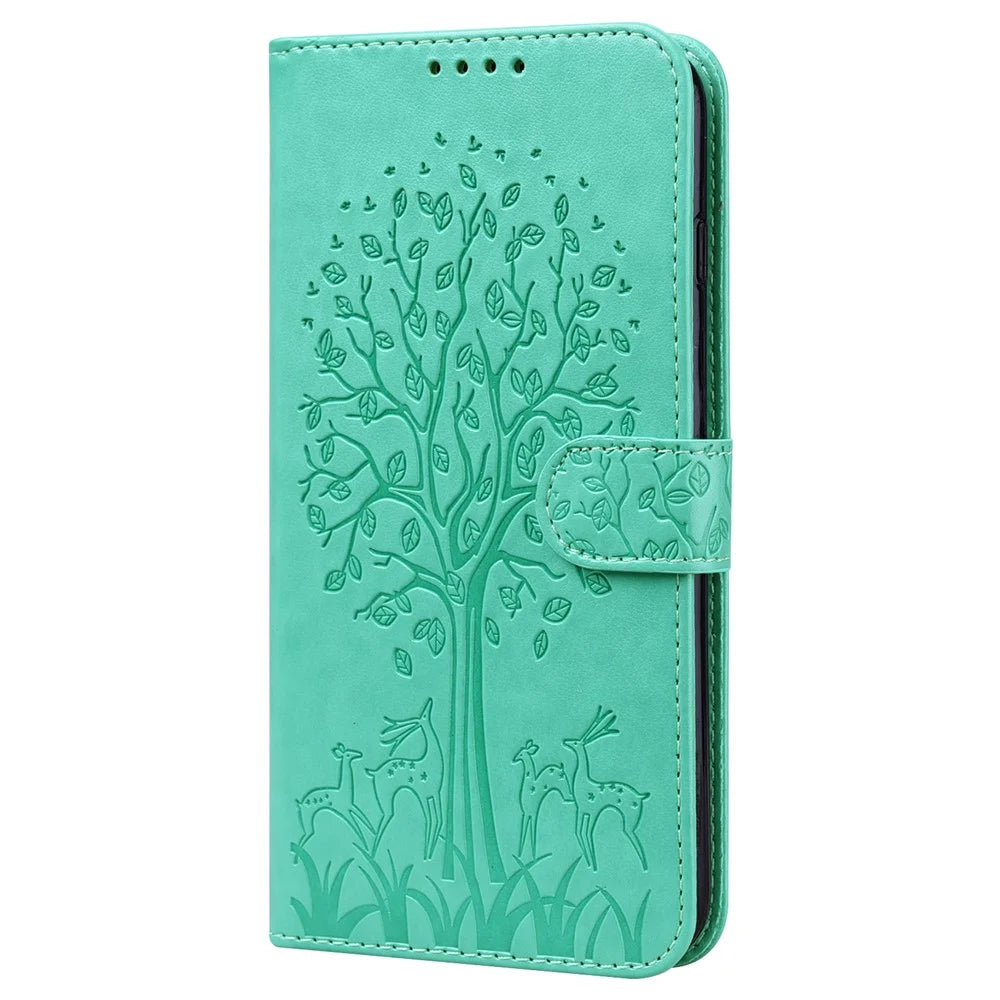 For Nokia G11/G21 Wallet Phone Case Imprinted Deer Tree Pattern PU Leather Magnetic Closure Shockproof Stand Flip Cover - Green - 2