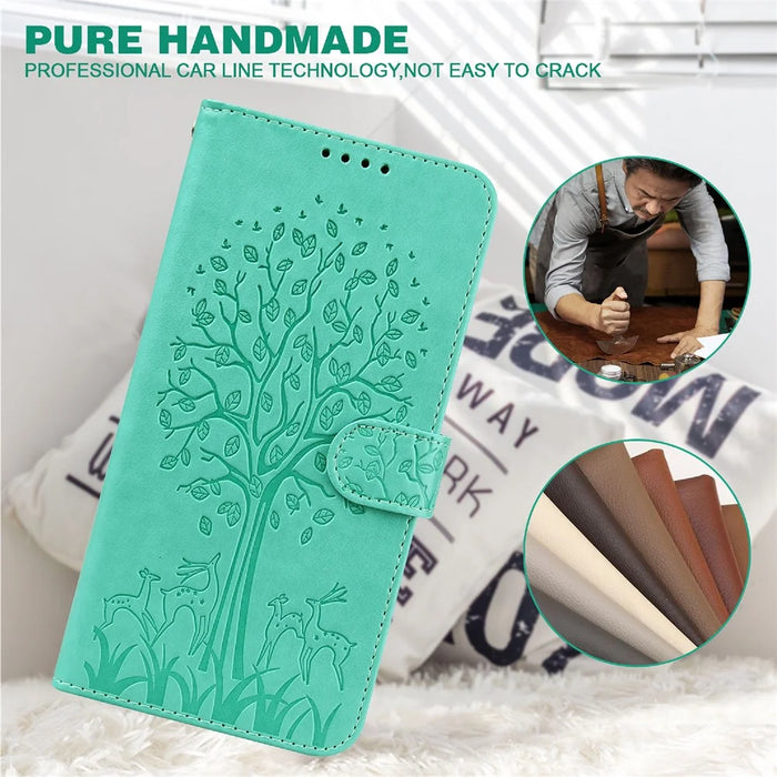 For Nokia G11/G21 Wallet Phone Case Imprinted Deer Tree Pattern PU Leather Magnetic Closure Shockproof Stand Flip Cover - Green - 6
