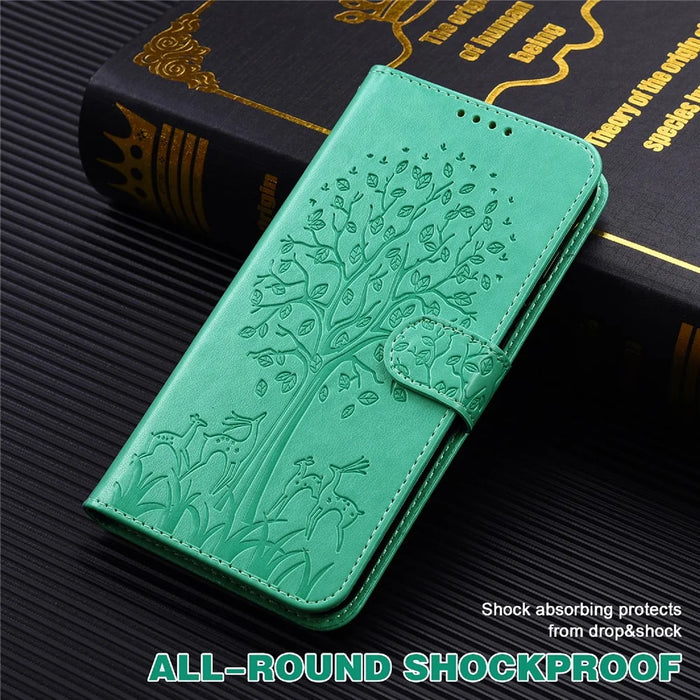 For Nokia G11/G21 Wallet Phone Case Imprinted Deer Tree Pattern PU Leather Magnetic Closure Shockproof Stand Flip Cover - Green - 7