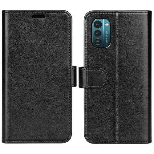 For Nokia G11 / G21 Crazy Horse Texture Magnetic Flip Cover PU Leather + Inner TPU Full Body Protective Stand Case - Black - 1