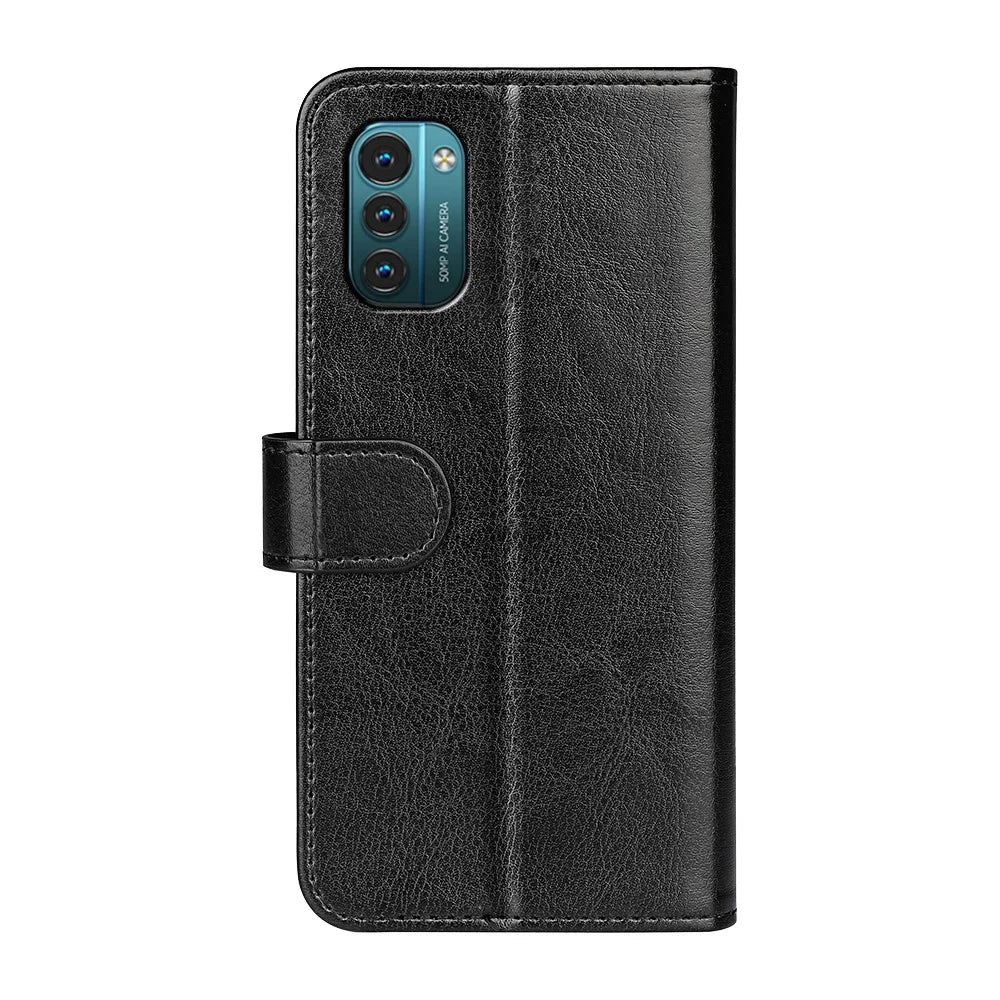 For Nokia G11 / G21 Crazy Horse Texture Magnetic Flip Cover PU Leather + Inner TPU Full Body Protective Stand Case - Black - 3